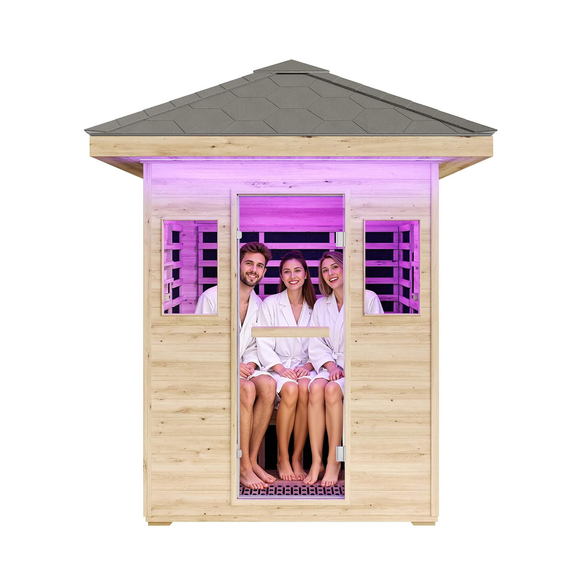 Zurich 3-person outdoor infrared sauna, front view