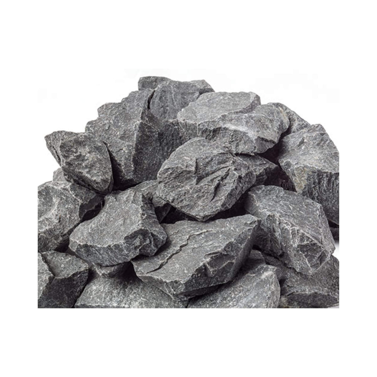 Grey split sauna stones supplied with the Harvia Legend 150 stove package