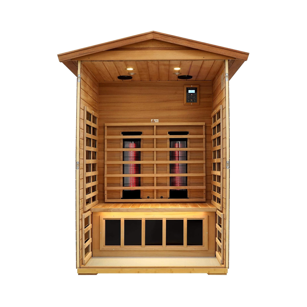 Alveron outdoor infrared sauna interior with heating panels