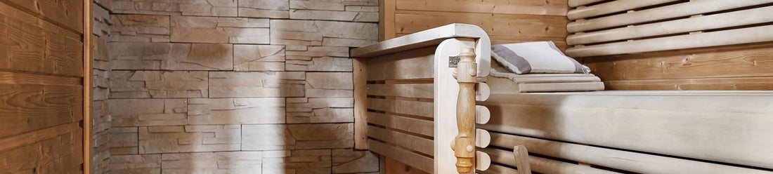 Infrared sauna interior with wood benches, a safety consideration for people with a pacemaker