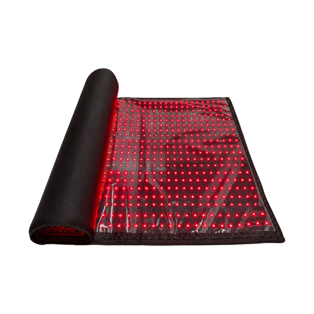 FullGlow 180 full body red light and near-infrared mat partially rolled for storage