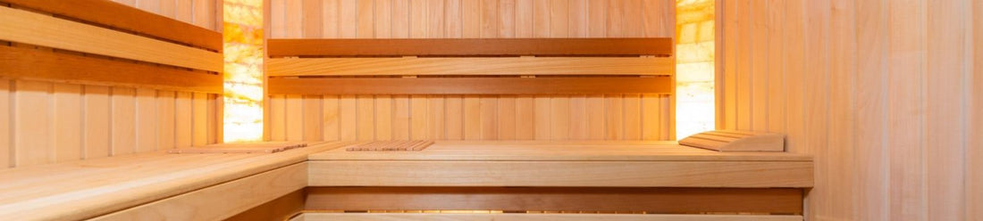 Hybrid sauna interior with wood benches, weighing the pros and cons of a hybrid sauna