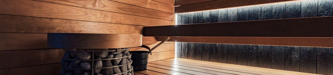 Infrared sauna interior with wood benches shown across one to four person cabin sizes