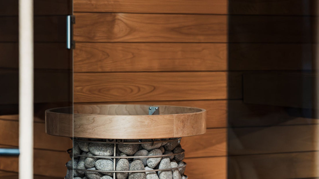 Modern indoor infrared sauna with wooden panels and bench