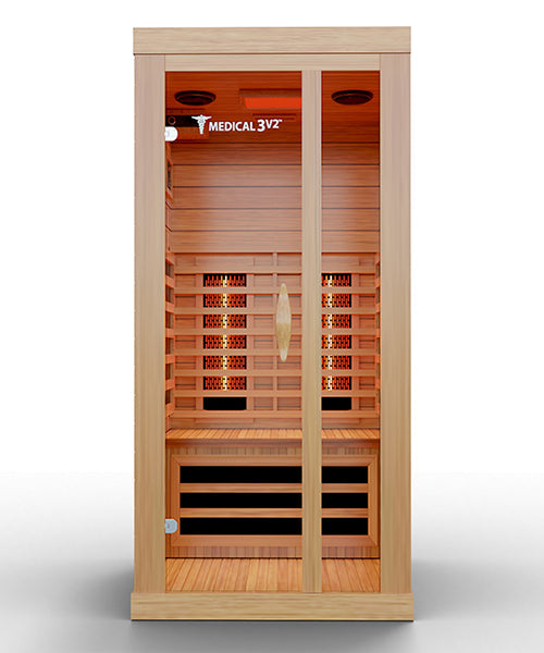 1-person full spectrum infrared sauna in hemlock, front view