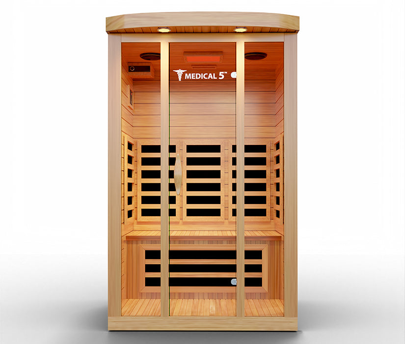 3-person Canadian hemlock infrared sauna with 9 heaters, 2200W, detail view