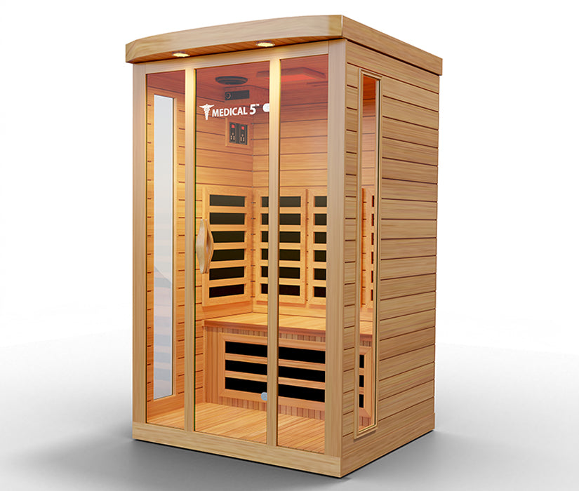 3-person Canadian hemlock infrared sauna with 9 heaters, 2200W, side view