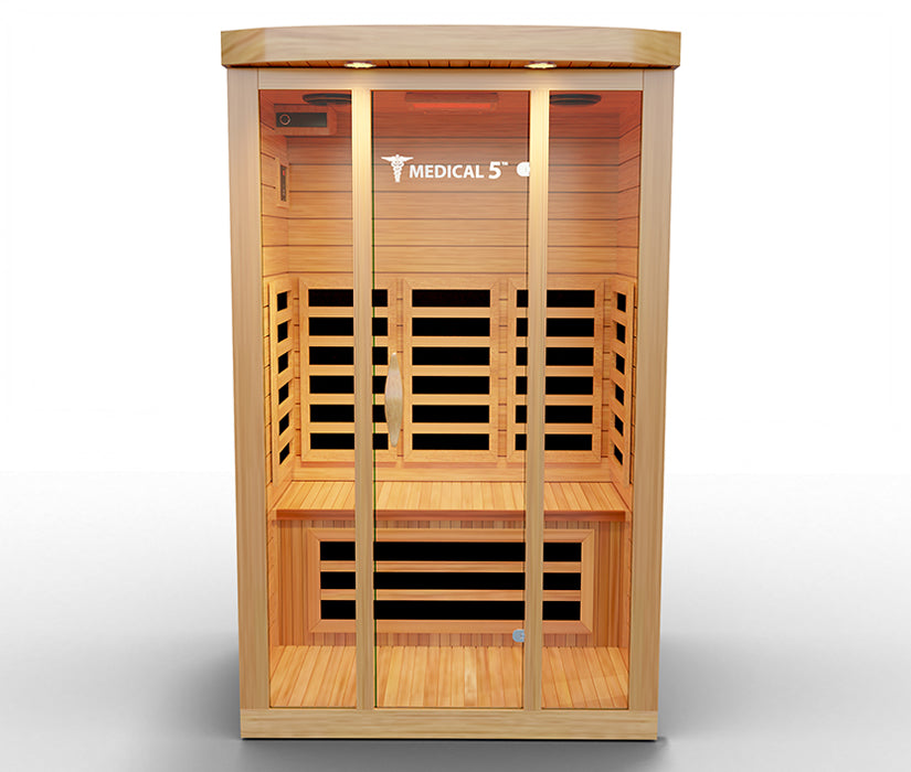 3-person Canadian hemlock infrared sauna with 9 heaters, 2200W, dimensions view