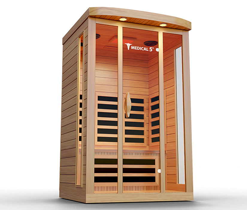 3-person Canadian hemlock infrared sauna with 9 heaters, 2200W, interior view