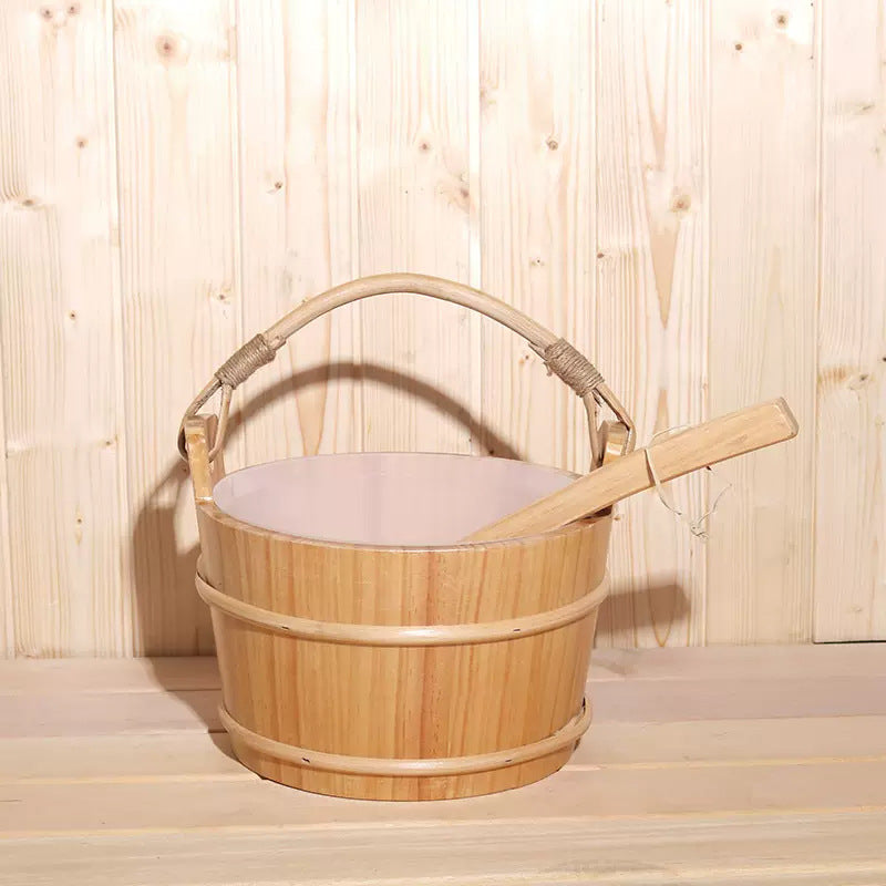 Restore Suite pine wood sauna bucket and ladle set with a leak-proof liner