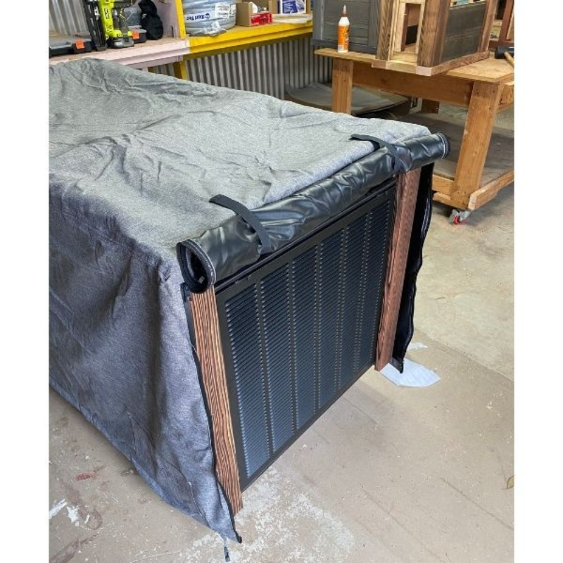 Kooru cold plunge tub under construction showing the insulation layer and chiller radiator