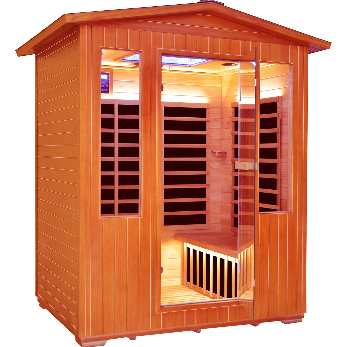3-4 person outdoor infrared sauna with LED lighting