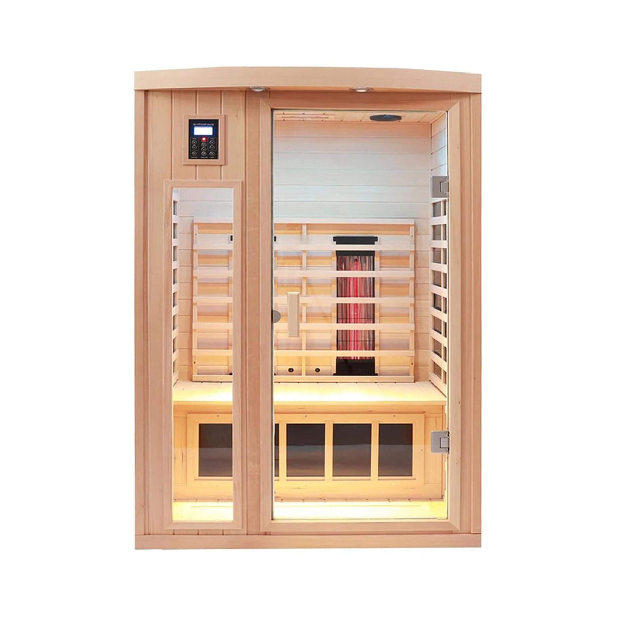 Orien 2-person infrared sauna in Canadian hemlock, front view