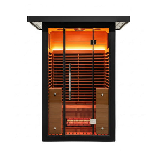 Lugano 2-person outdoor infrared sauna, front view