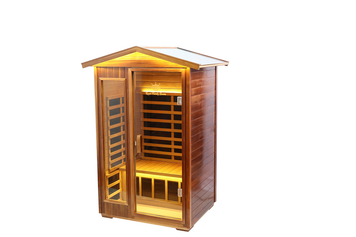 Two-person solid wood infrared sauna detail