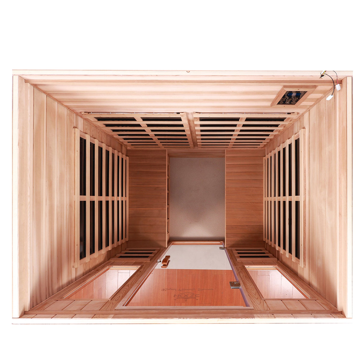 Four-person outdoor infrared sauna, side view