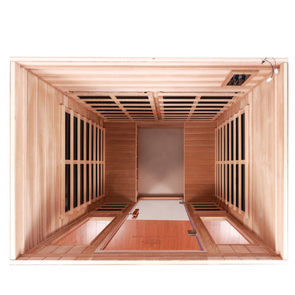 Four-person outdoor infrared sauna, side view
