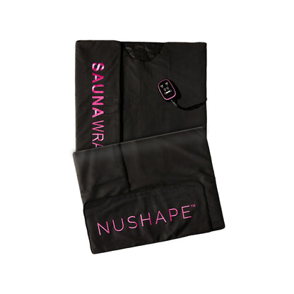 Black NuShape SaunaWrap infrared sauna blanket with handheld controller