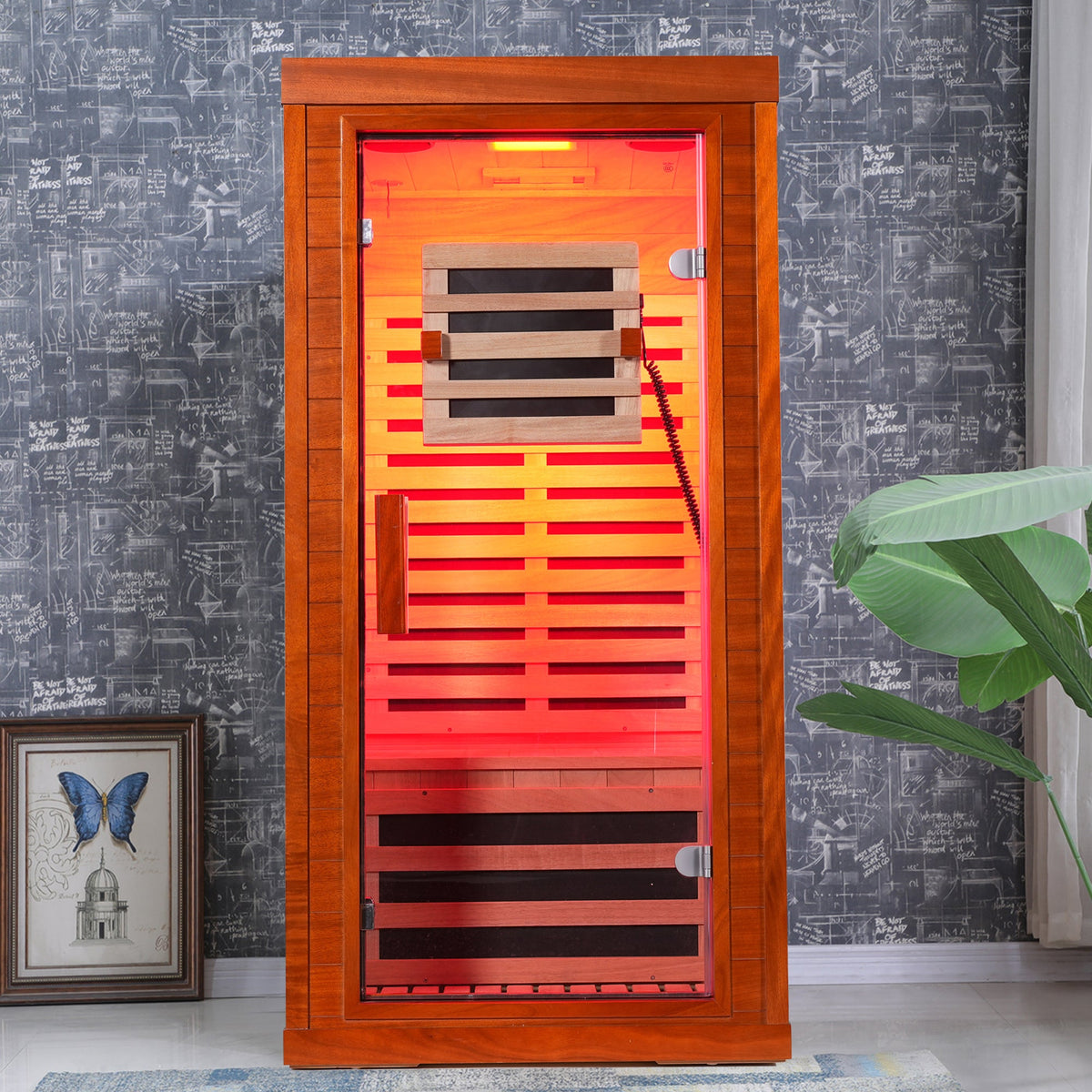 Wood infrared home sauna, side view