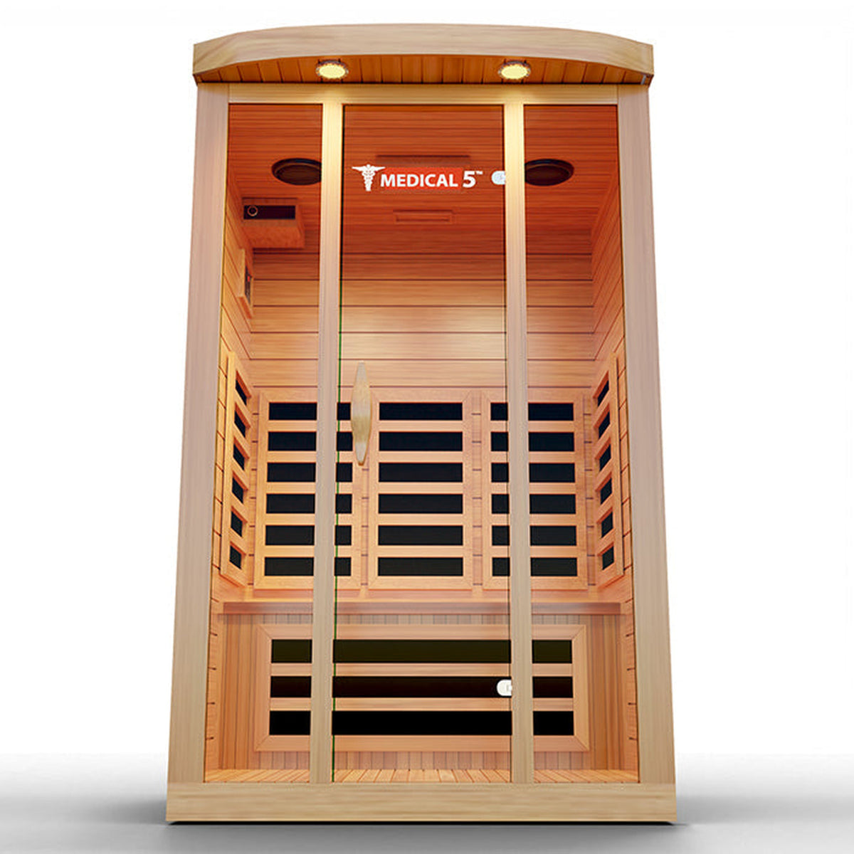 3-person Canadian hemlock infrared sauna with 9 heaters, on white background