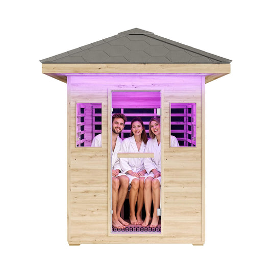 Zurich 3-person outdoor infrared sauna, front view