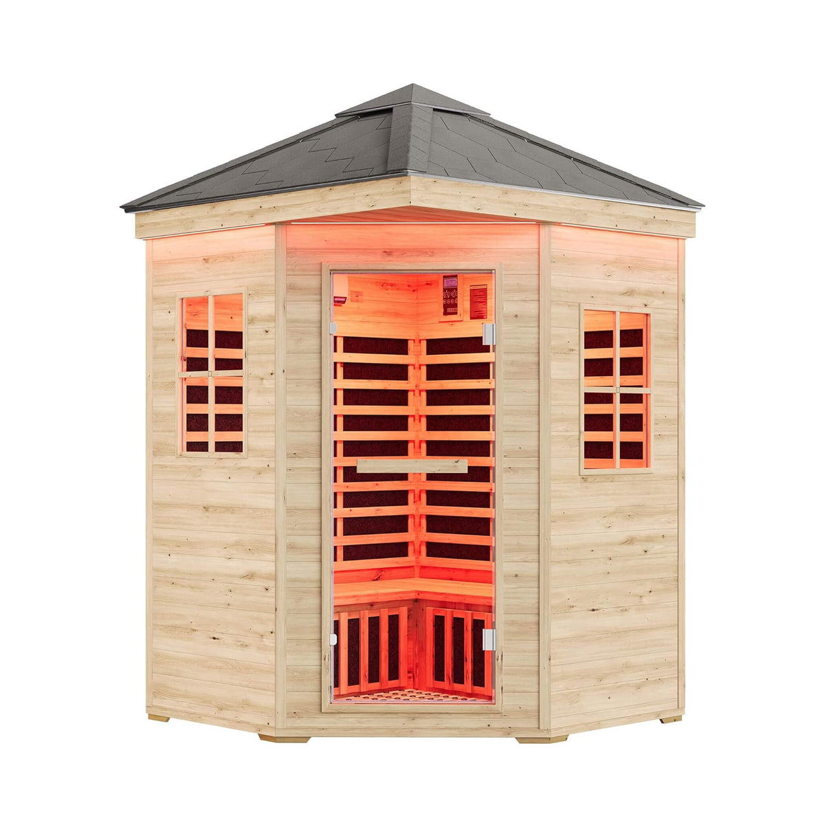 Monaco 4-person outdoor infrared sauna, front view