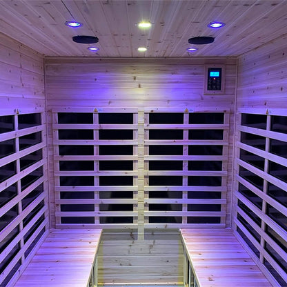 Deluxe 4-person outdoor infrared sauna with chromotherapy lighting