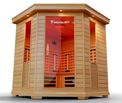 6-person full spectrum infrared sauna in hemlock, front view