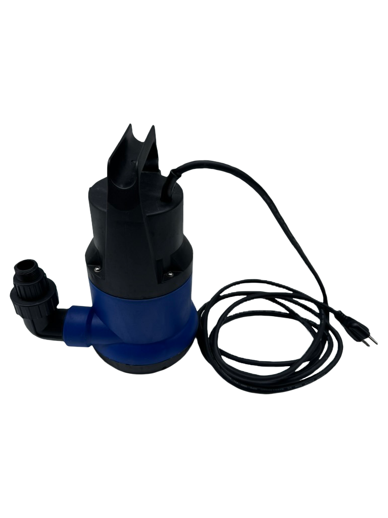 RevX cold plunge drain pump three quarter view with hose fitting and power cord