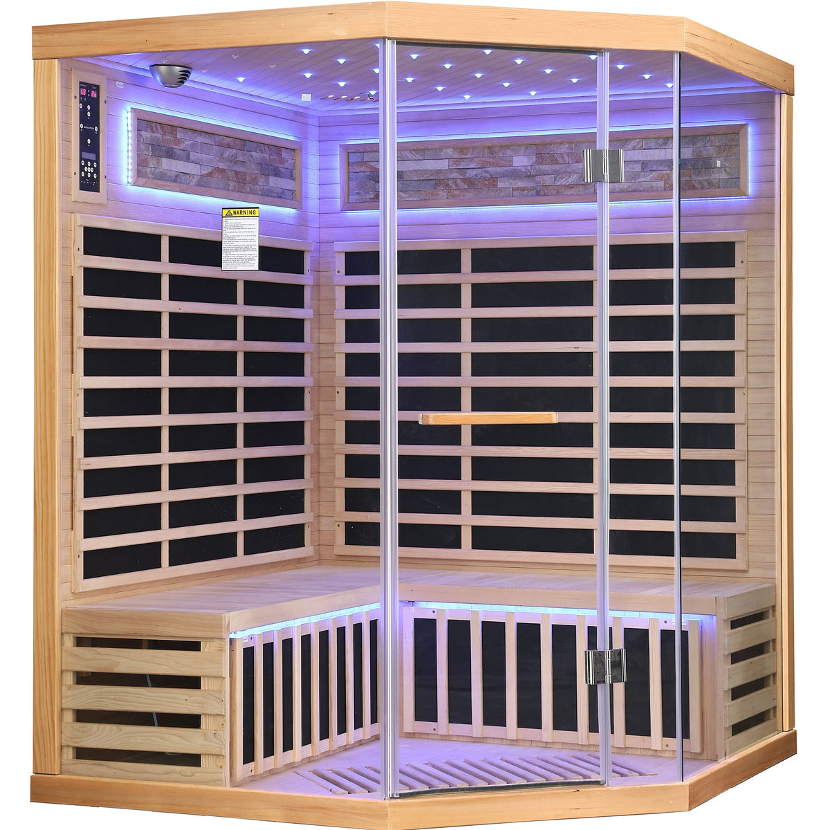 Family pentagonal infrared sauna, angled view