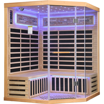 Family pentagonal infrared sauna, angled view