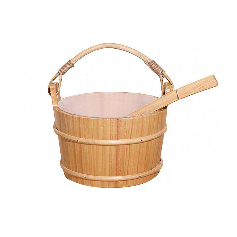 Pine sauna bucket and ladle set, detail view
