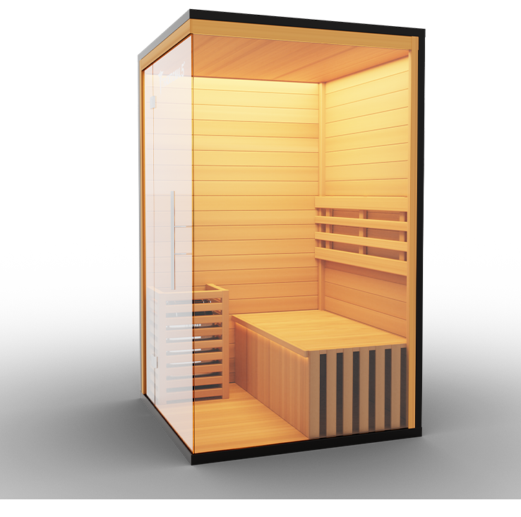 1-person traditional steam sauna, angled view