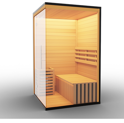 1-person traditional steam sauna, angled view