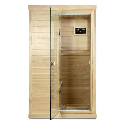Canadian hemlock 1-person infrared sauna, exterior view
