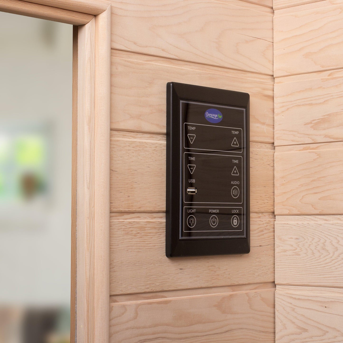LED control panel for heat and timer on the infrared sauna