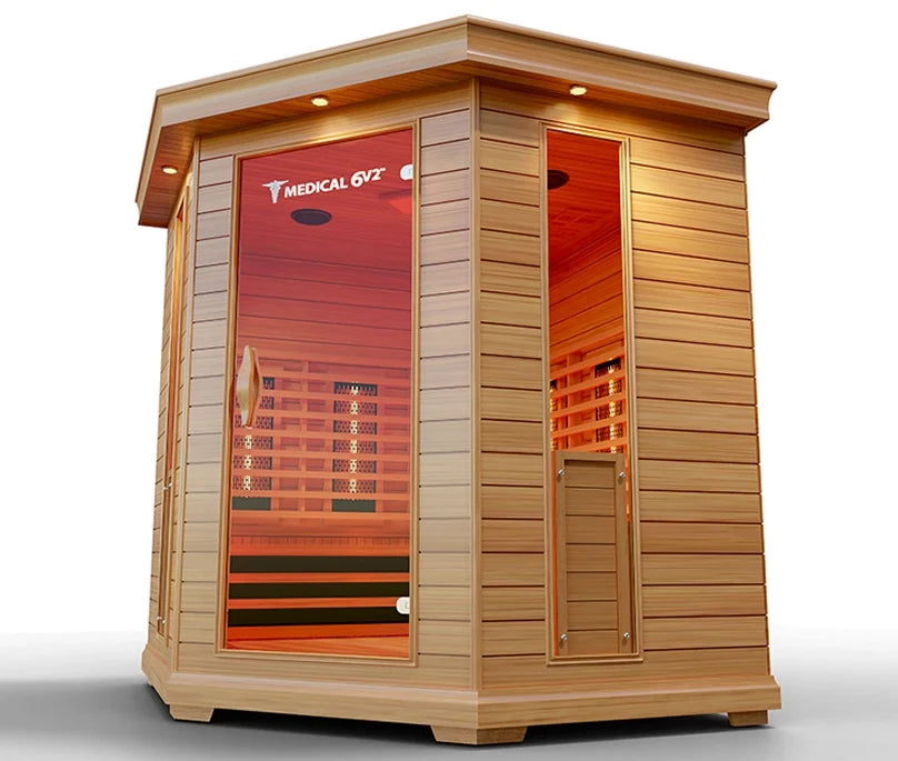 6-person full spectrum infrared sauna interior with heating panels
