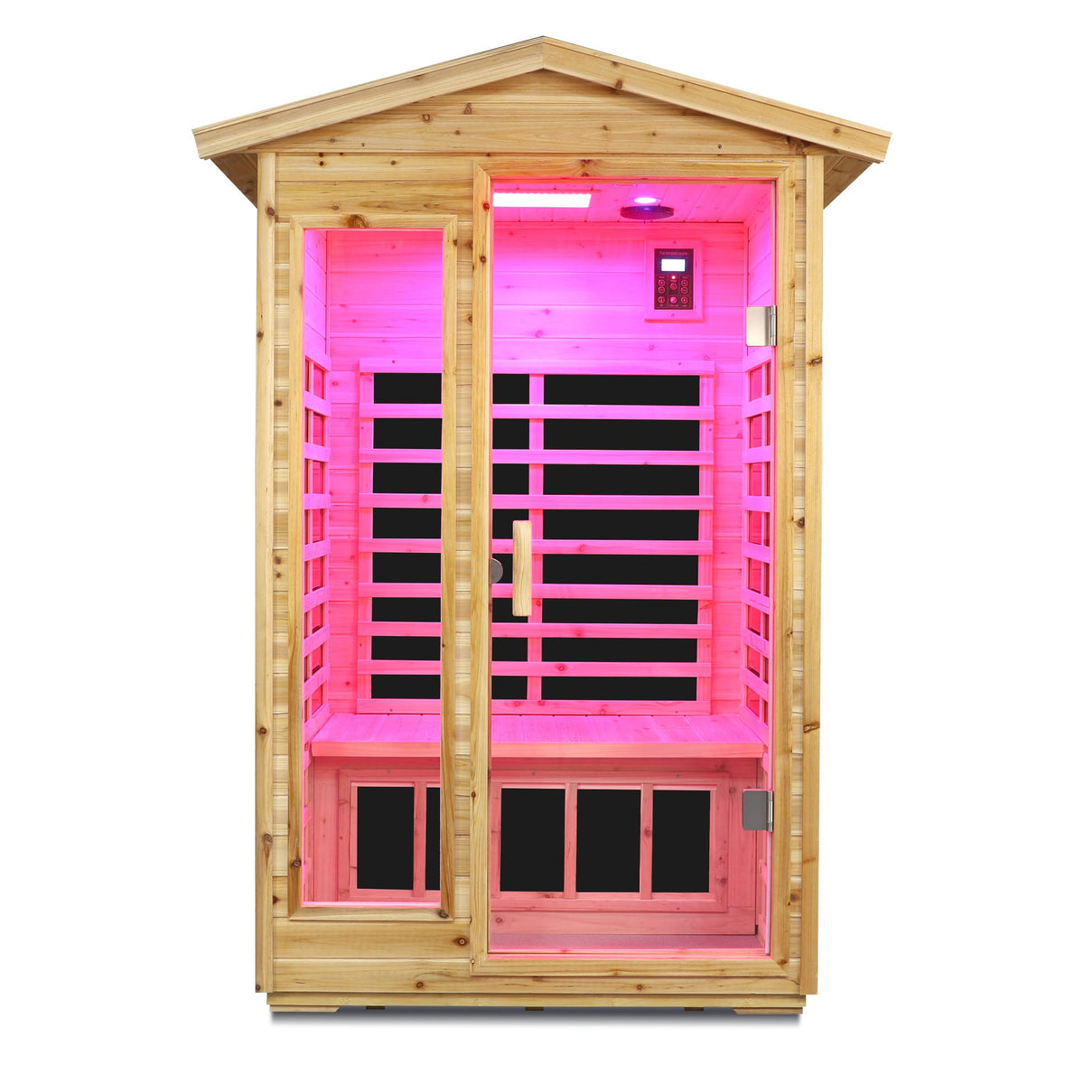 Two-person old fir infrared sauna with chromotherapy lighting