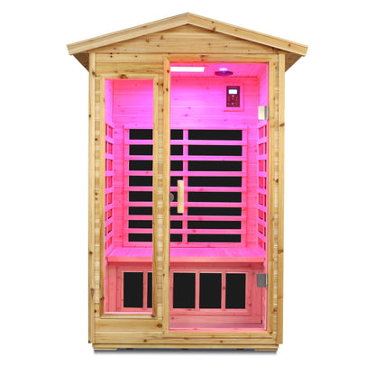 Two-person old fir infrared sauna with chromotherapy lighting