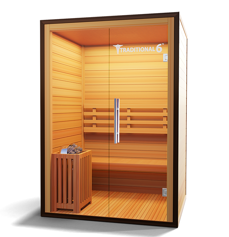 2-person traditional steam sauna, angled view
