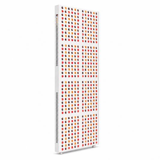 iReliev 2400W red light therapy panel with red and near-infrared LEDs on a white background
