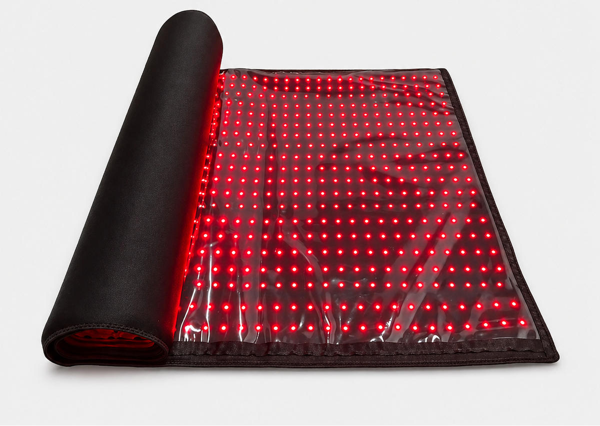 iReliev FullGlow 180 mat partially rolled up showing it folds away for storage