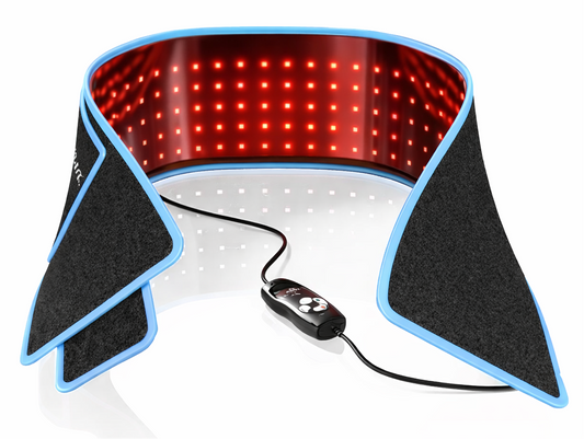 iReliev FullGlow red light therapy back wrap with adjustable strap
