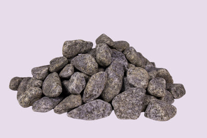 Pile of rounded grey Olivine Gabbro sauna stones, 2 to 4 inch, North Shore Sauna