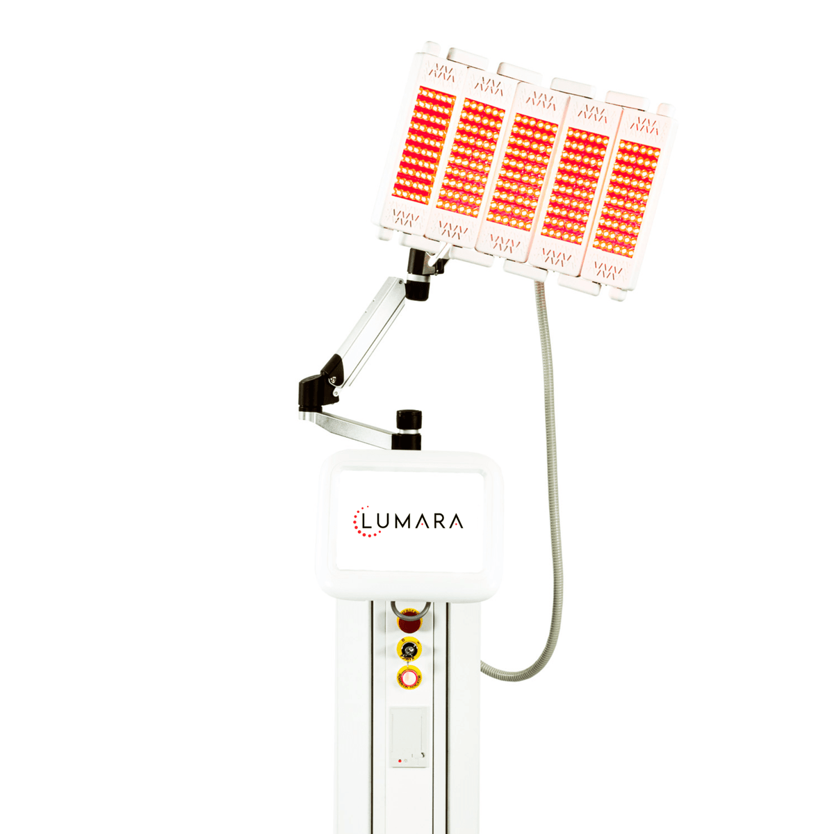 Lumara PRO five wavelength professional light therapy panel on an articulating arm