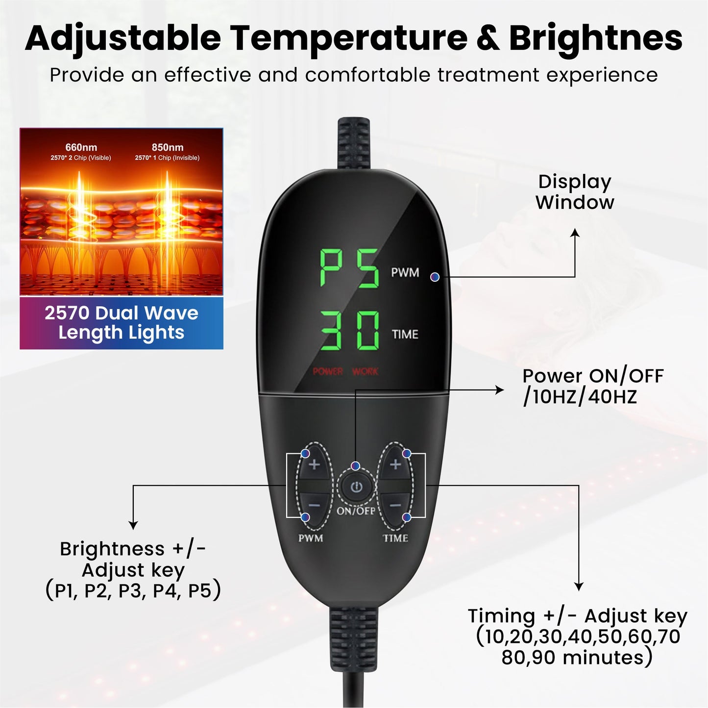 iReliev FullGlow 360 handheld controller with display, brightness and timer adjust keys