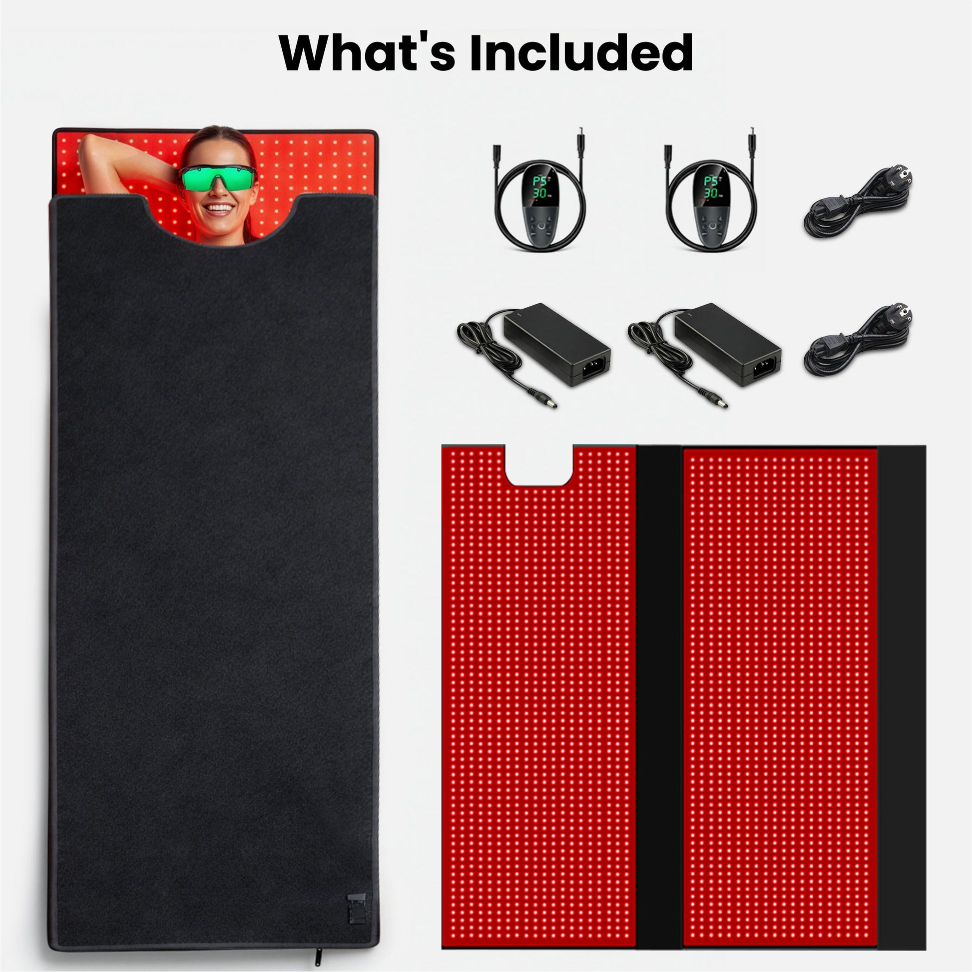 iReliev FullGlow 360 what's included: bag, two controllers, power adapters, cords and LED panels
