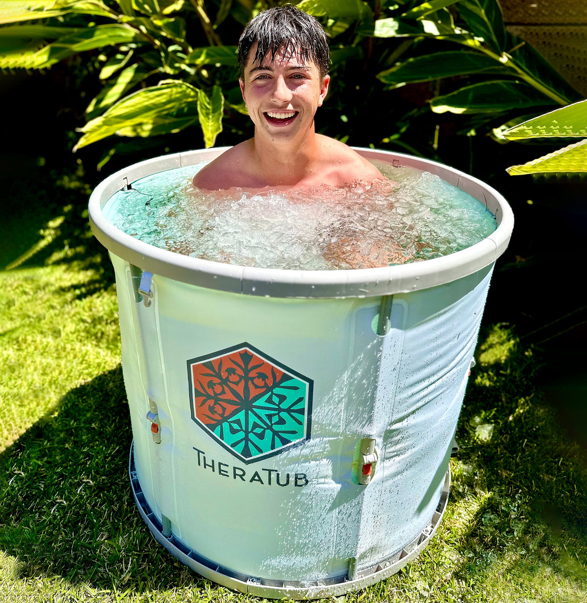 Person using the TheraTub portable ice bath outdoors