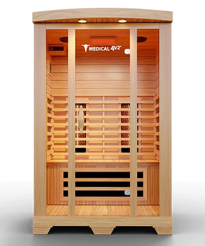 2-person full spectrum infrared sauna in hemlock, front view