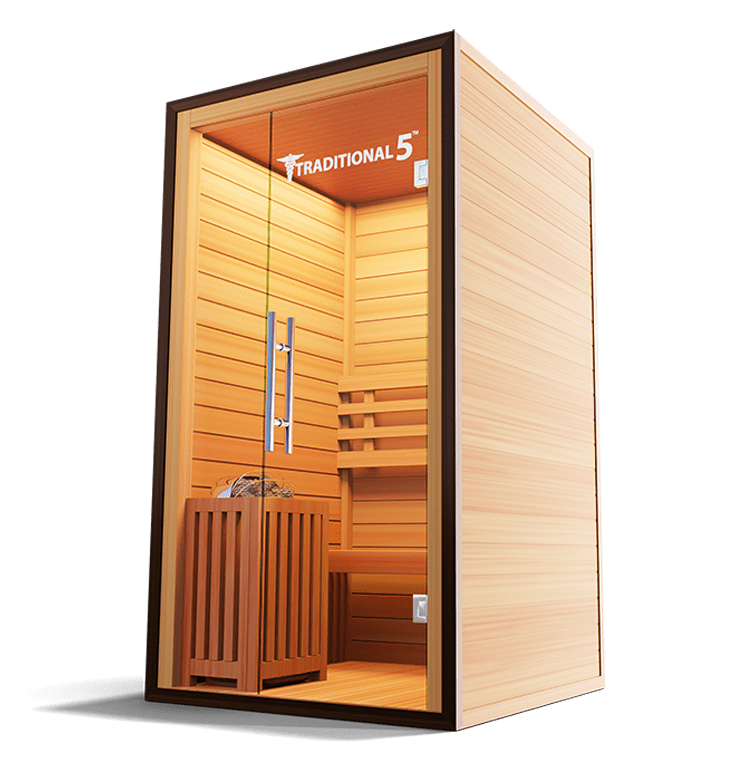 1-person traditional steam sauna in hemlock, front view